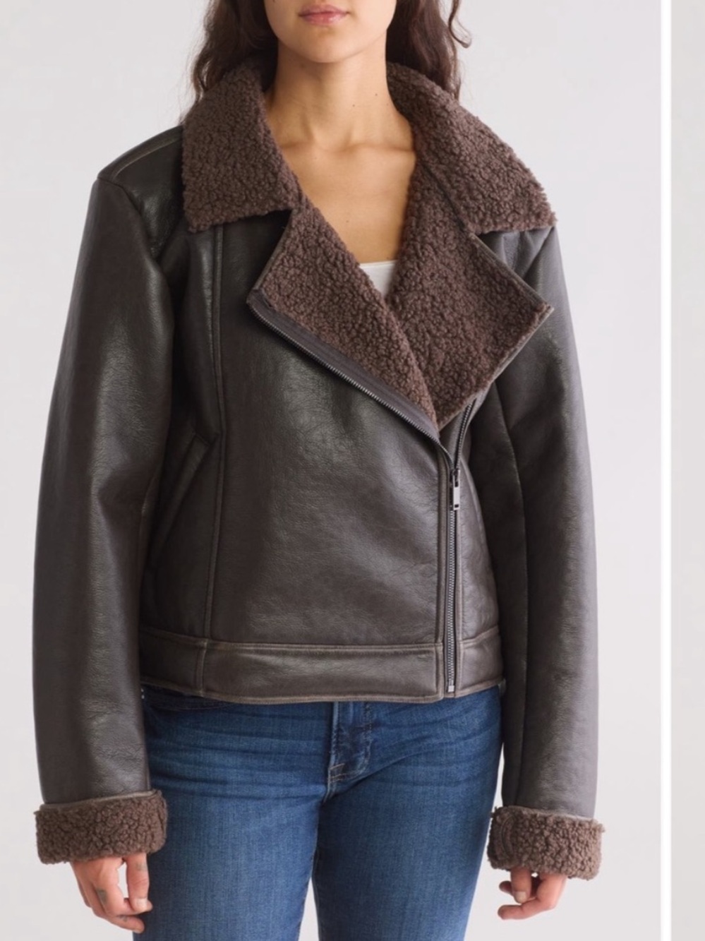 Splendid Black Leather Jacket with Soft Brown Sherpa Lining-Size XL- EC